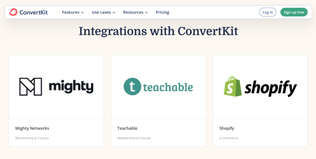 Mailchimp vs ConvertKit: ConvertKit Intergration.